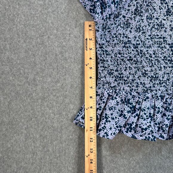 CeCe Puff Sleeve Top Women's Large Purple Floral Square Neck Smocked Ruffle - Picture 7 of 9